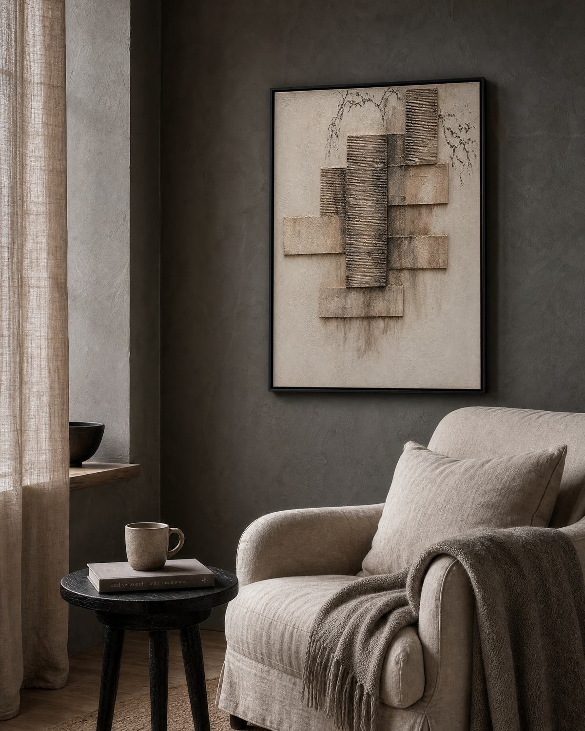 Wabi-Sabi Textured Brick Composition in Neutral Greige