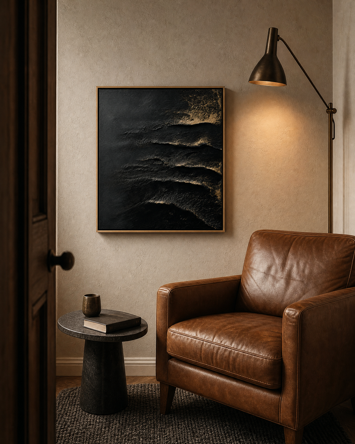 Black Wave Texture with Gold Highlights