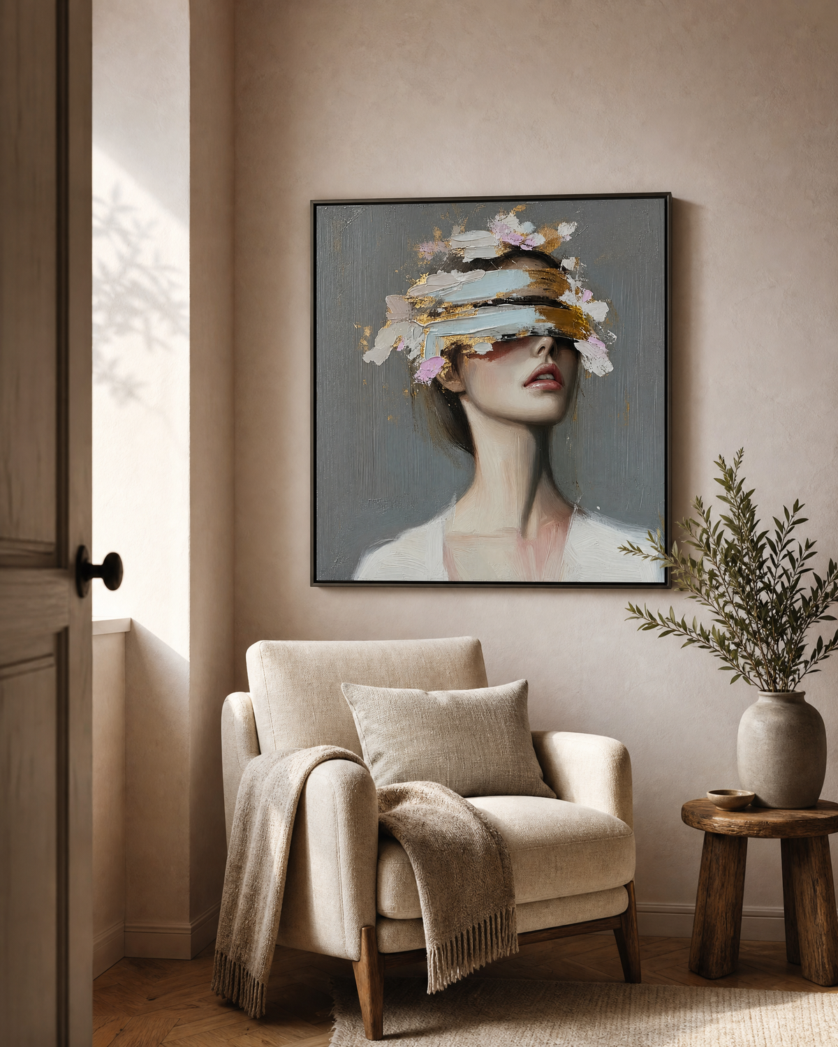 Blindfolded Muse in Gold and Blossom