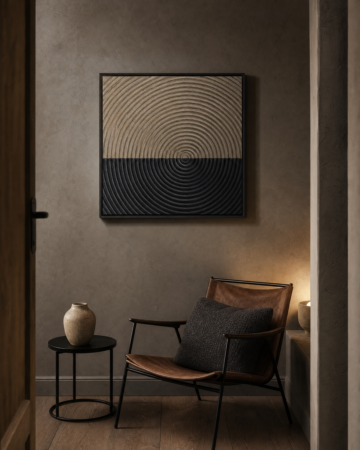 Concentric Split — Neutral and Charcoal