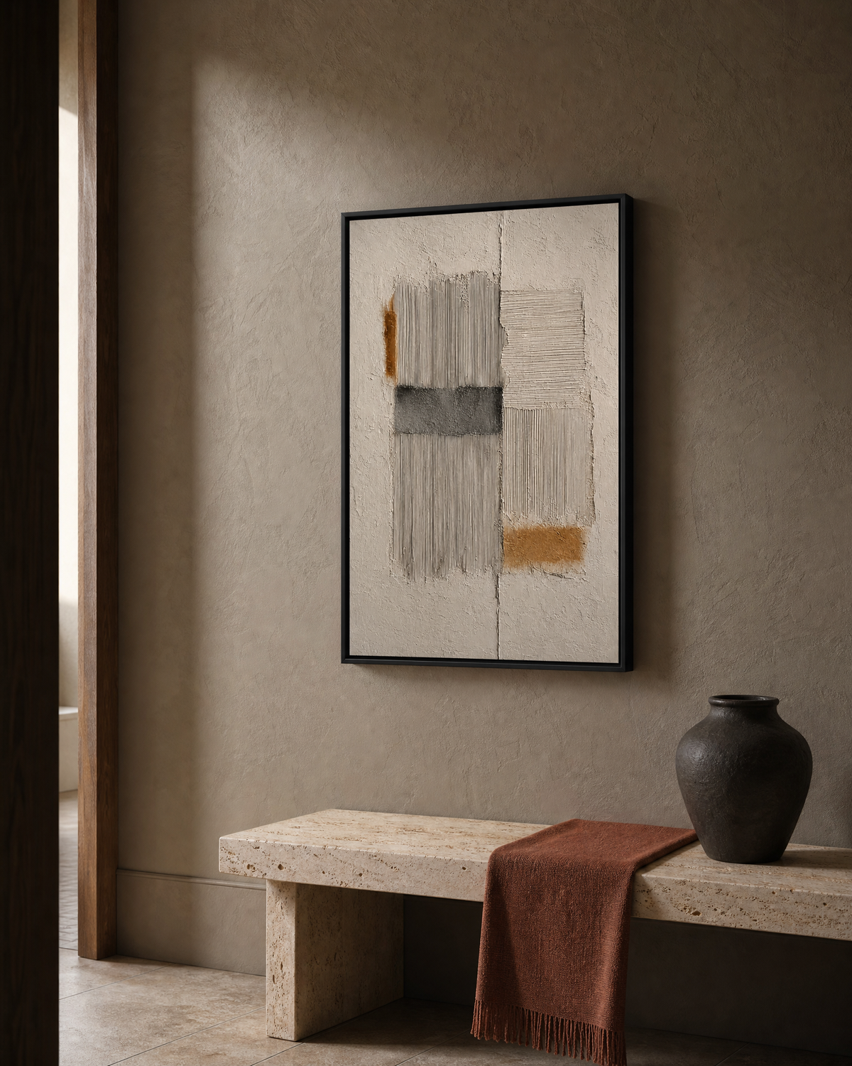 Textured Neutral Grid Abstract