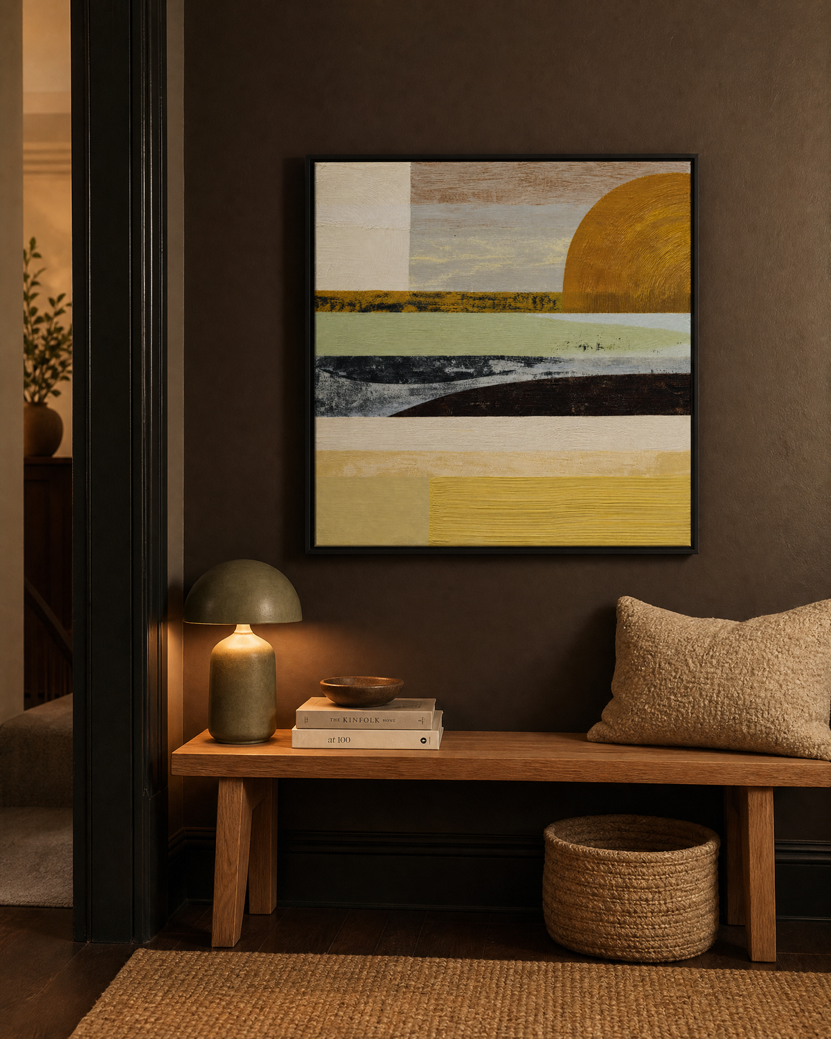 Abstract Sunset Landscape in Ochre and Sage