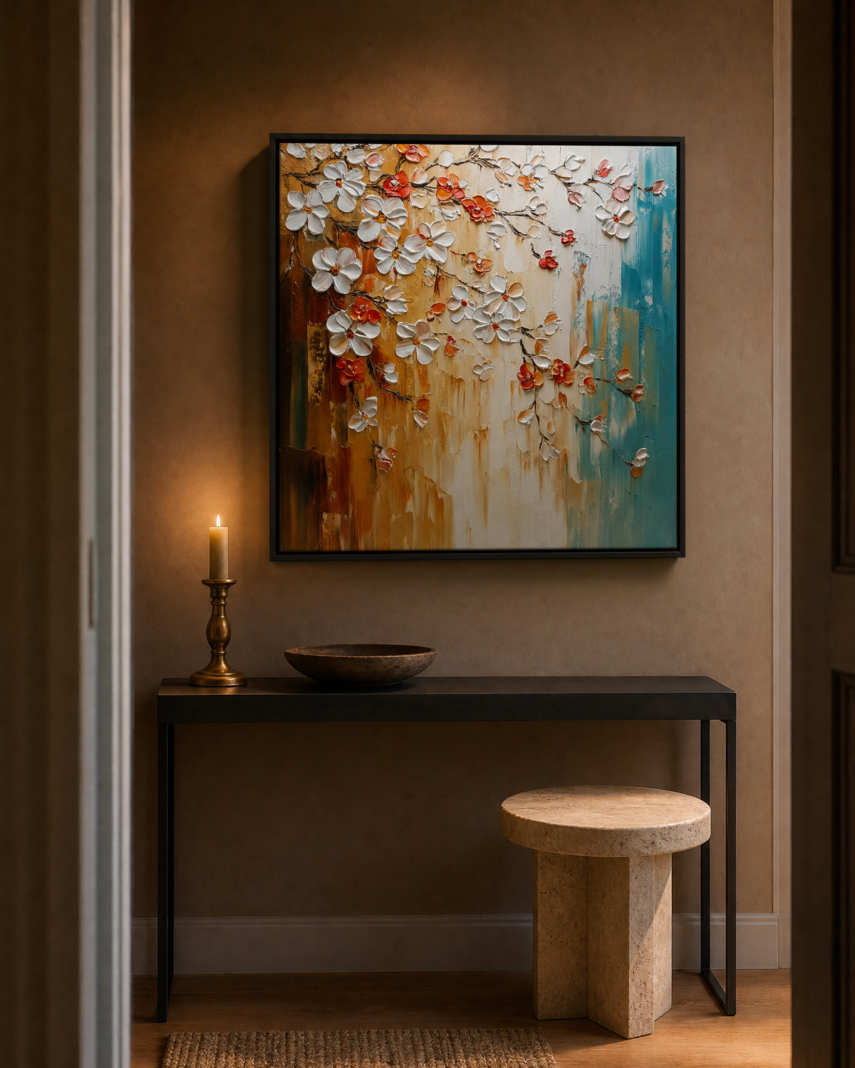 Blossom Drift in Amber and Teal