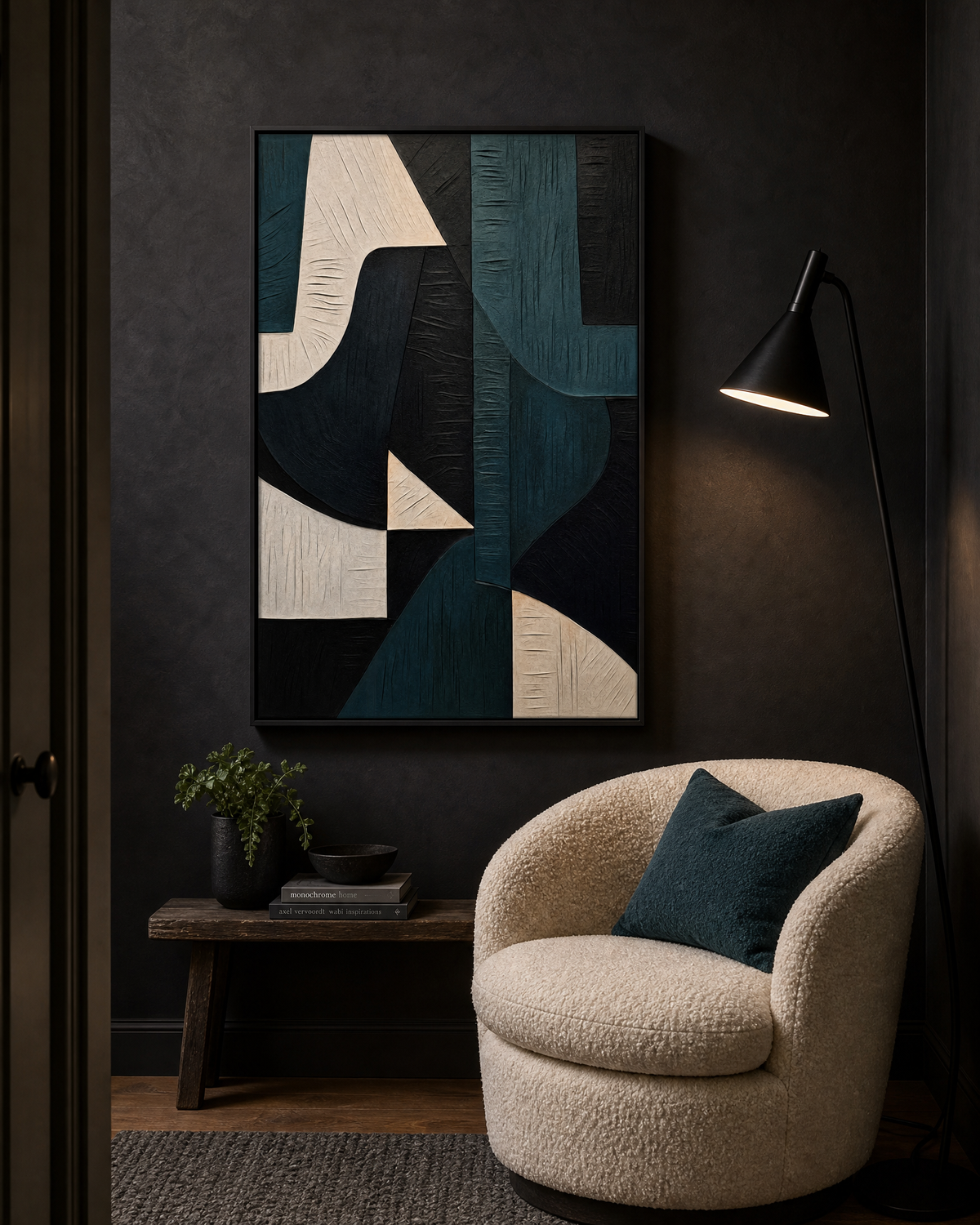 Teal and Charcoal Abstract Geometric Composition