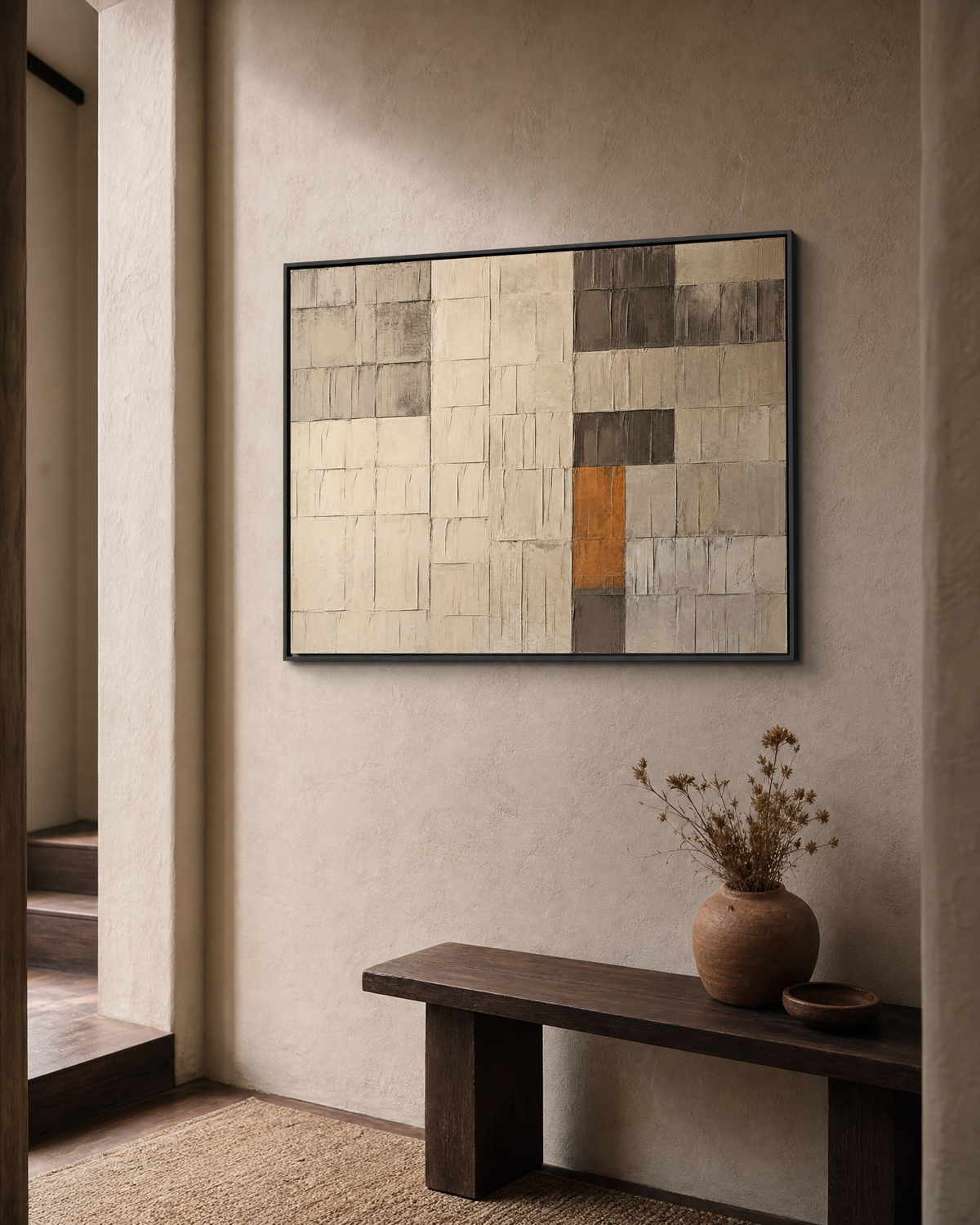 Patchwork Grid in Neutral Ochre