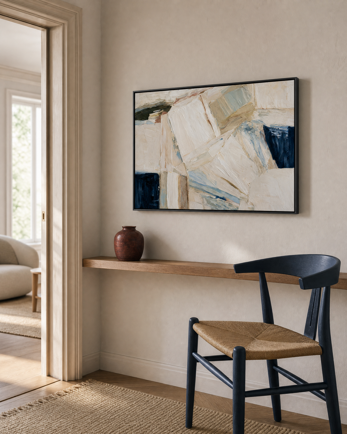 Faceted Neutrals with Deep Blue Accents