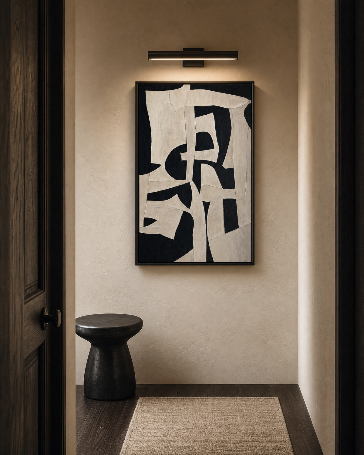 Fragmented Ivory and Black Abstraction