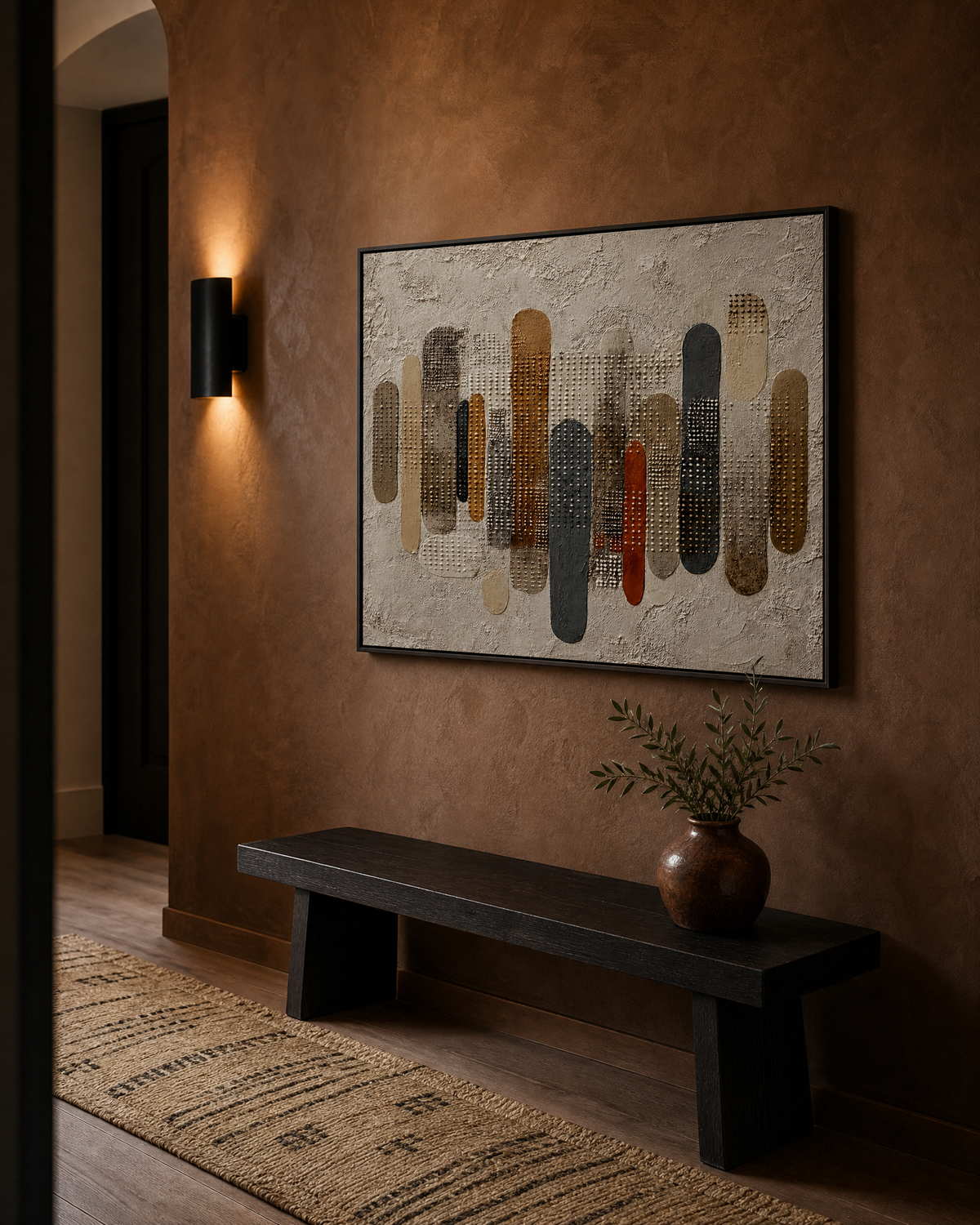 Textured Plaster Field with Vertical Rounded Capsules
