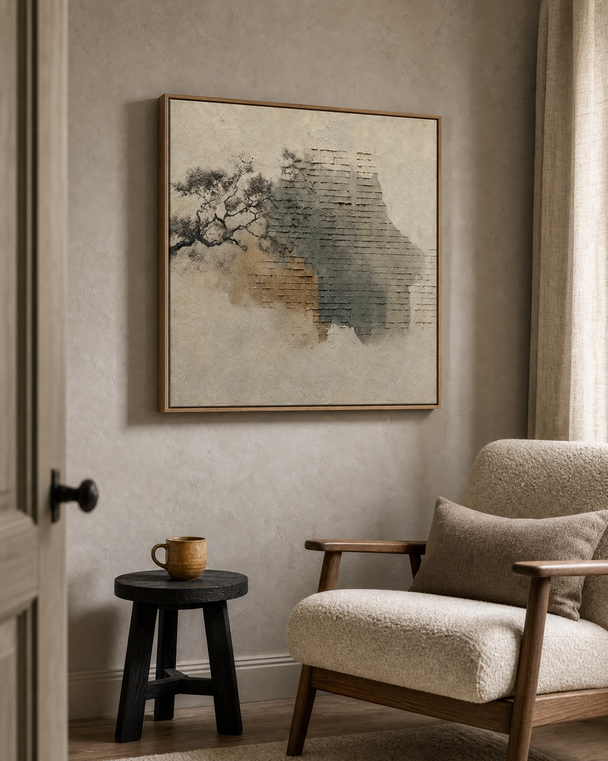 Wabi-Sabi Wall Fragment with Tree Branch