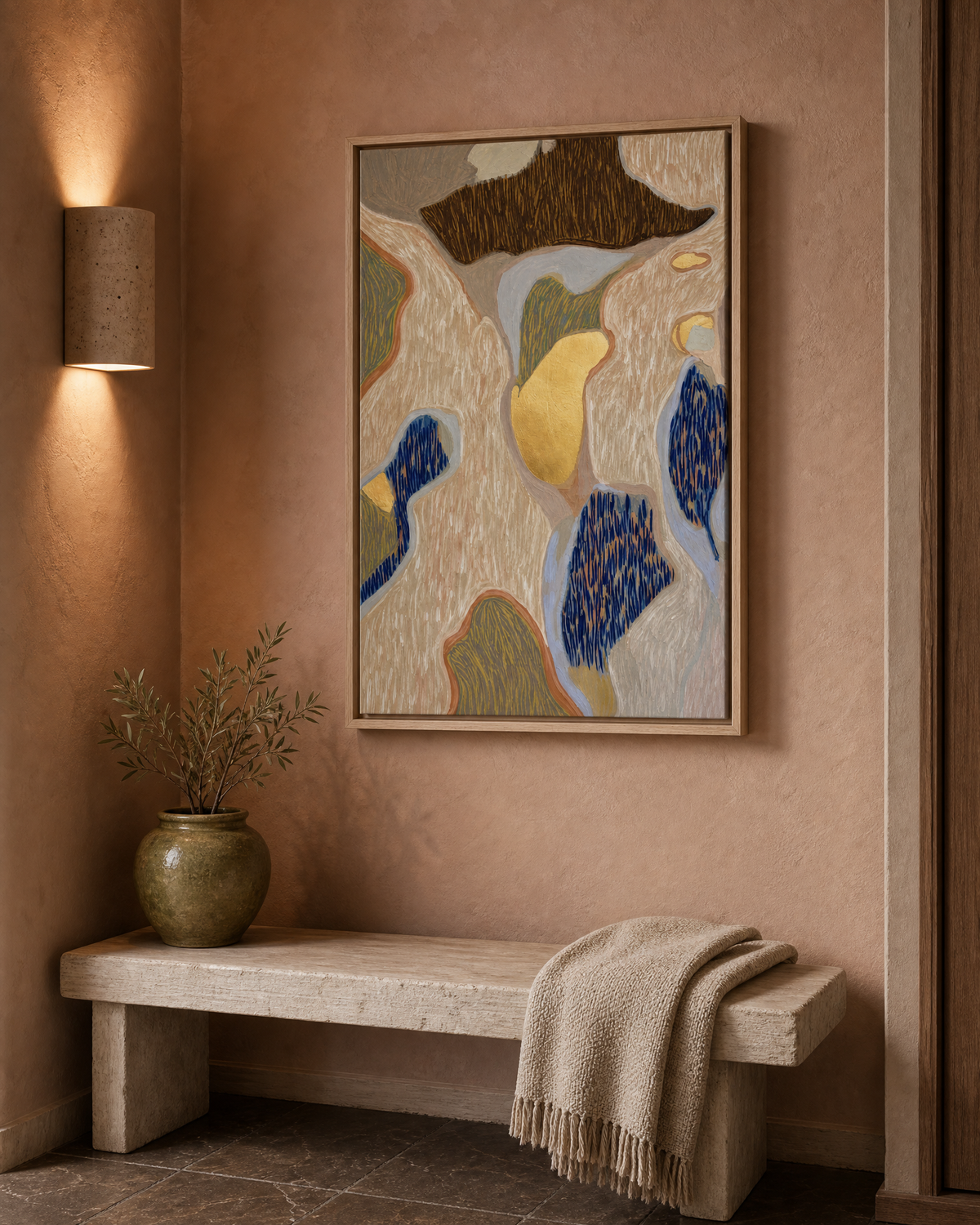 Organic Currents in Ochre and Indigo