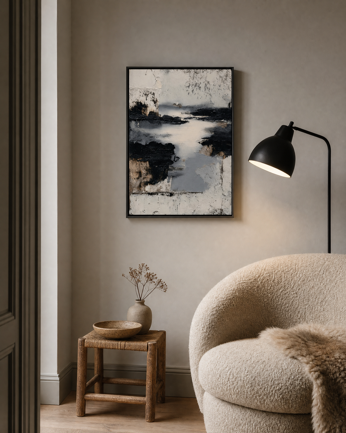 Abstract Shoreline in Charcoal and Chalk