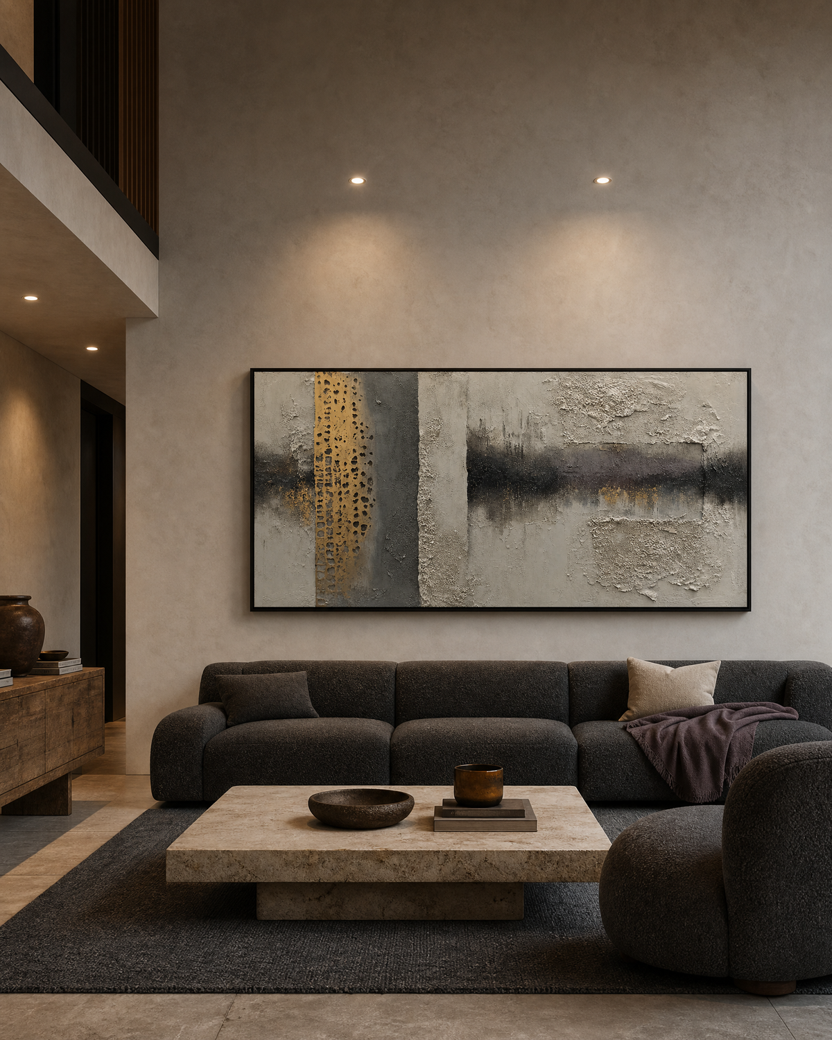 Textured Abstract in Grey, Ochre and Charcoal