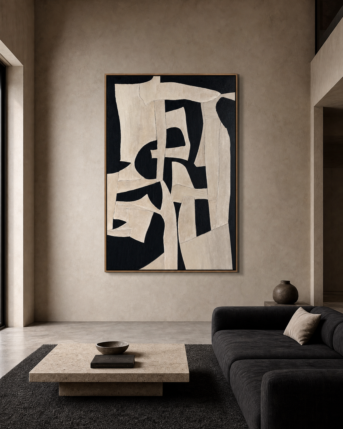 Fragmented Ivory and Black Abstraction
