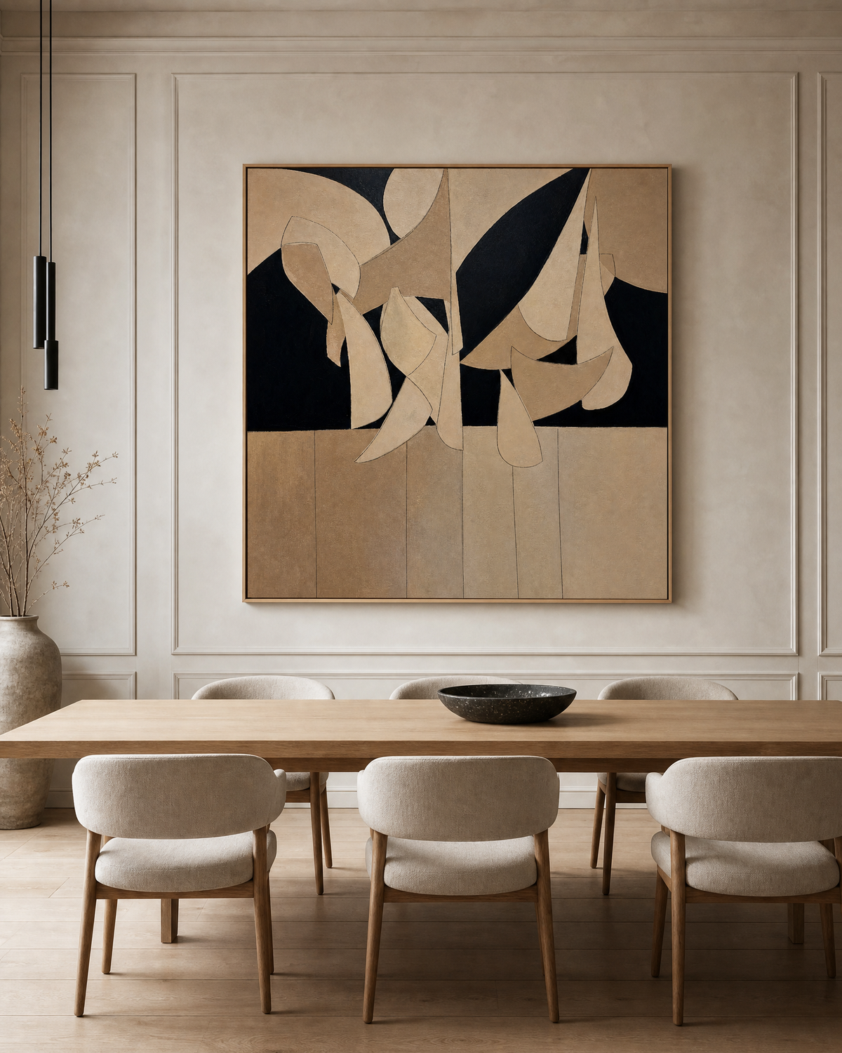 Falling Forms in Cream and Ink