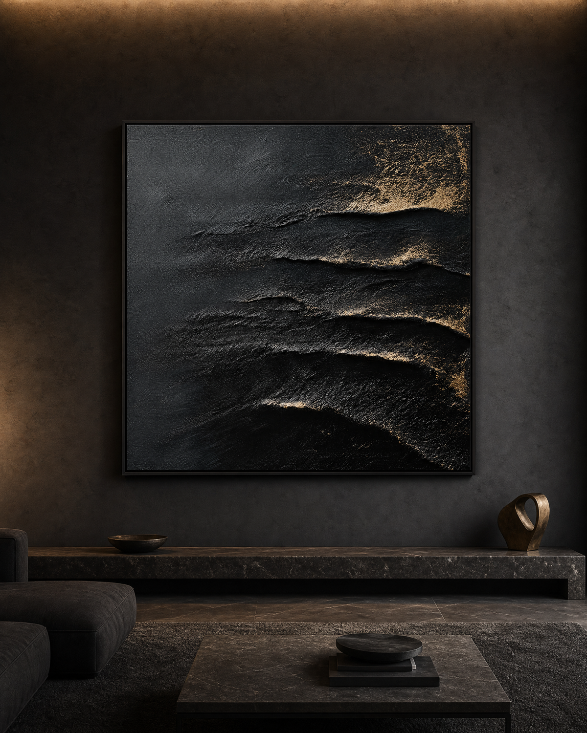 Black Wave Texture with Gold Highlights