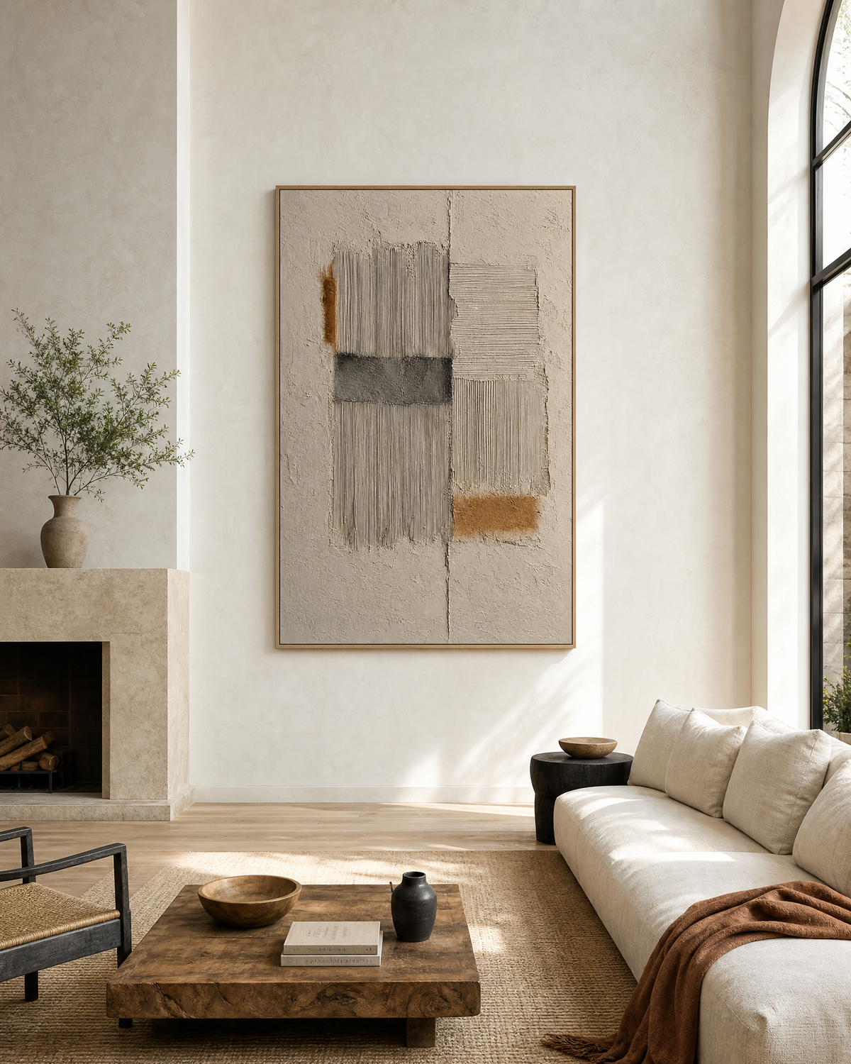Textured Neutral Grid Abstract