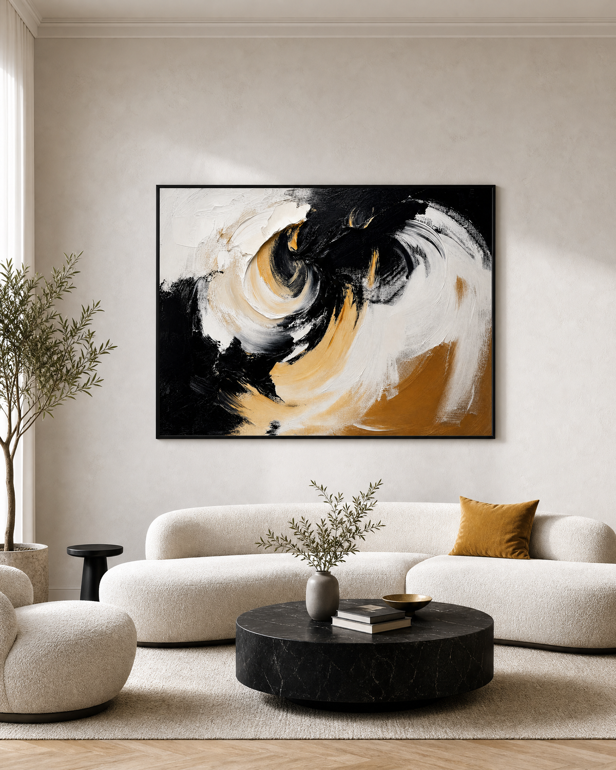 Golden Swirl in Black and Cream