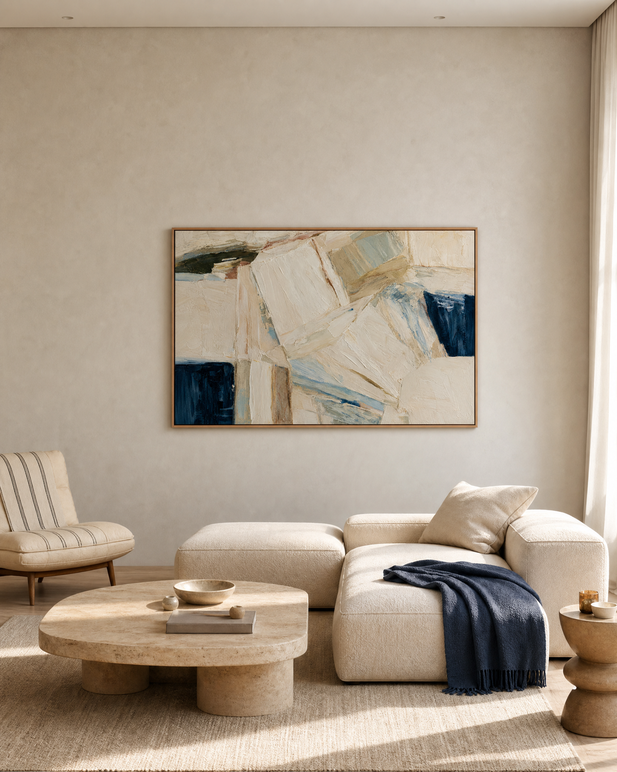 Faceted Neutrals with Deep Blue Accents