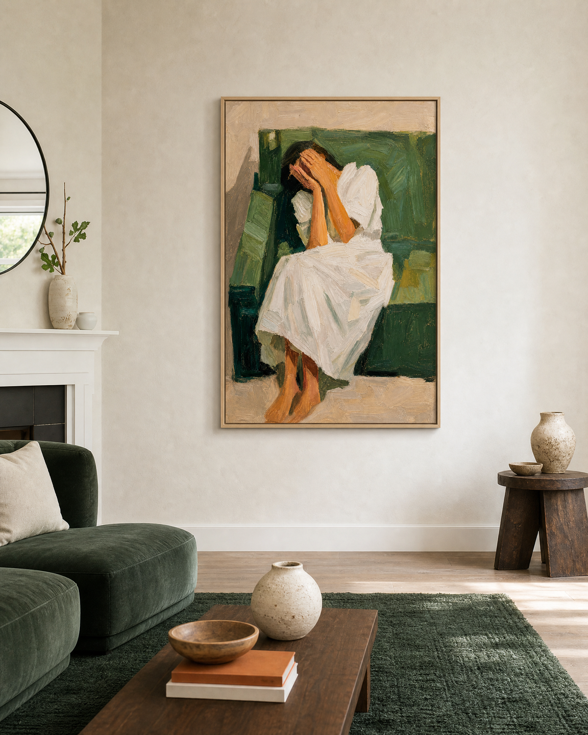 Seated Figure in White, Hands to Face