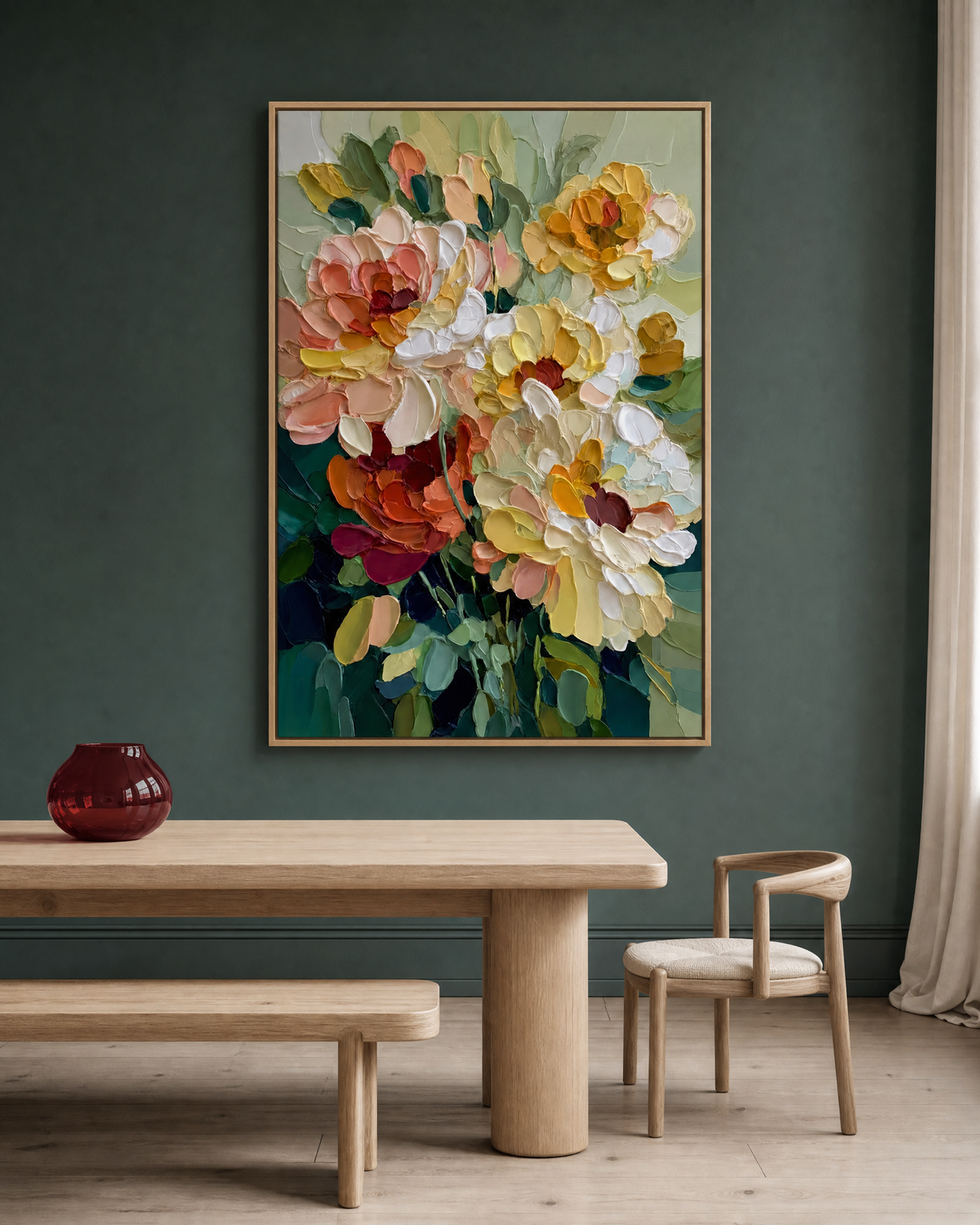 Impasto Peony Bouquet in Sage and Ochre