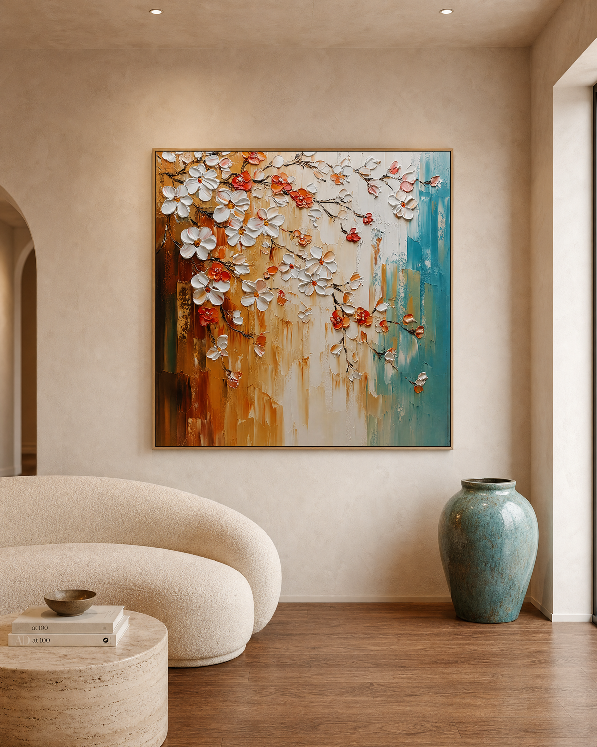 Blossom Drift in Amber and Teal