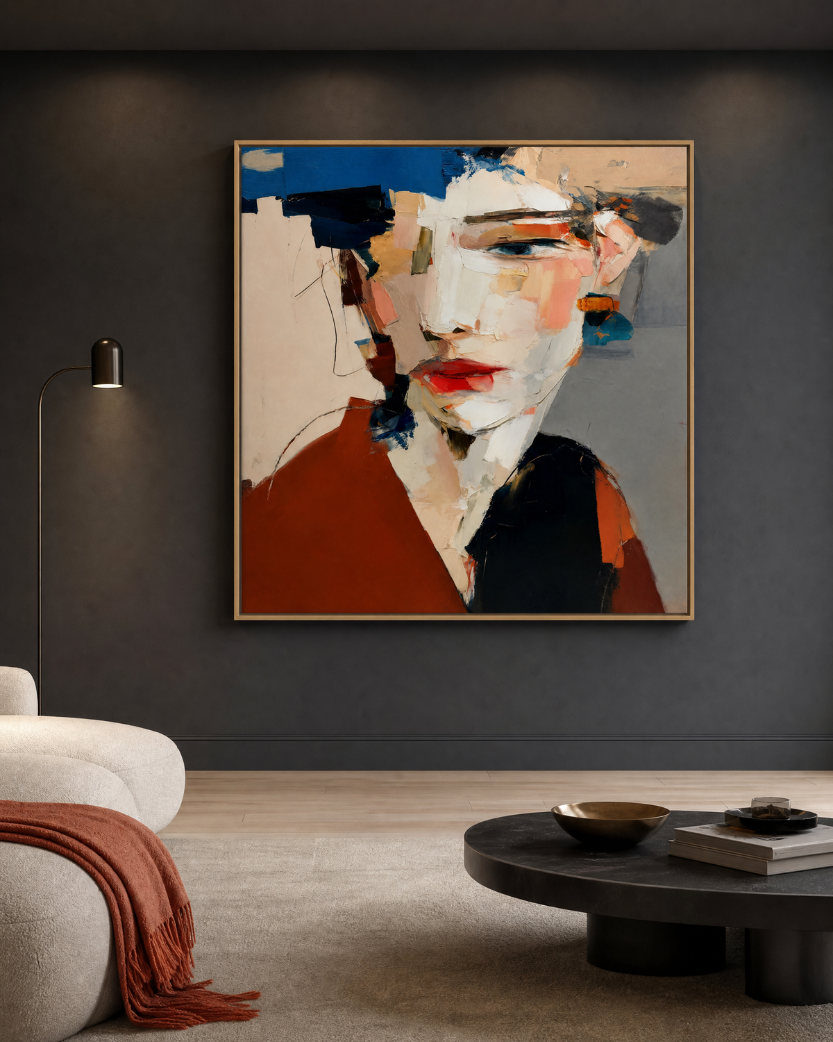 Abstract Fragmented Portrait in Rust and Navy