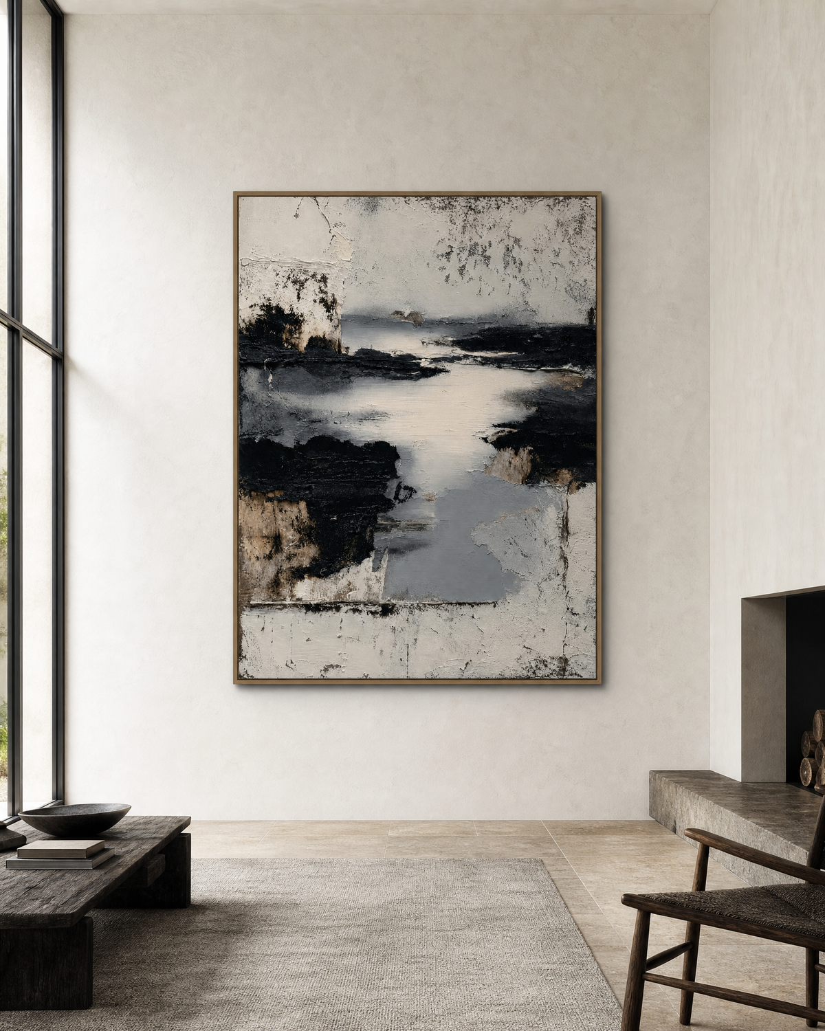 Abstract Shoreline in Charcoal and Chalk