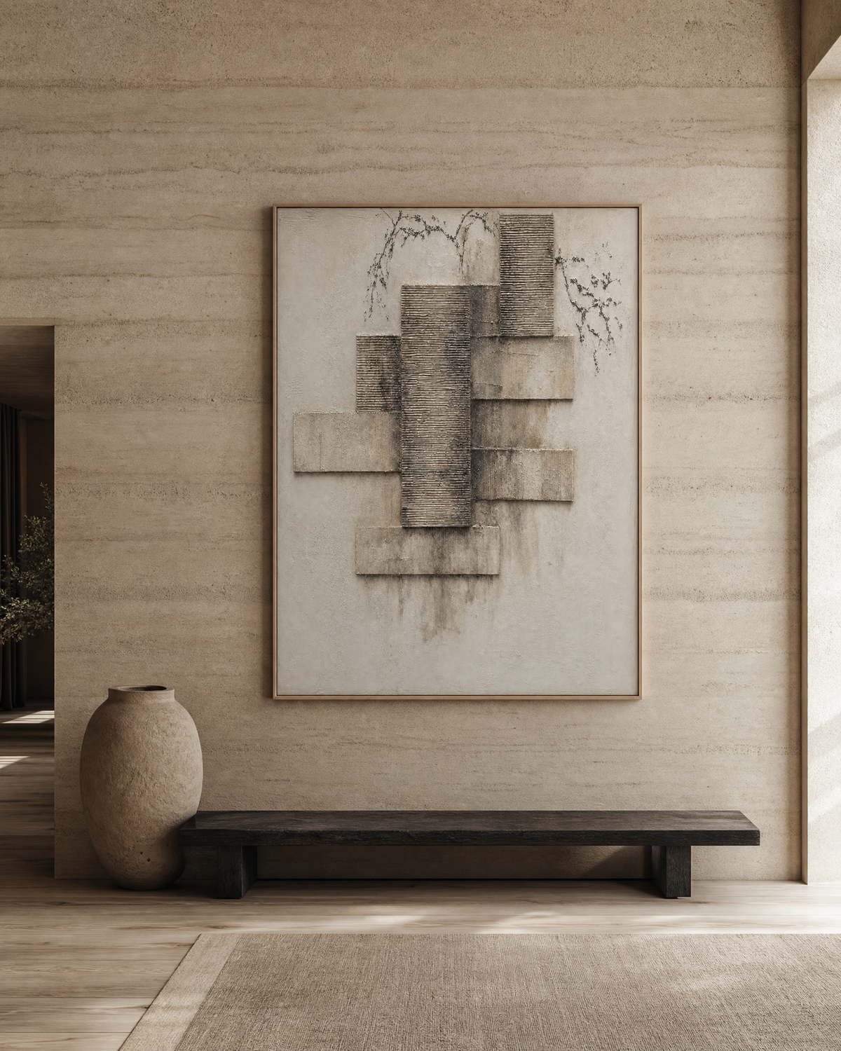 Wabi-Sabi Textured Brick Composition in Neutral Greige
