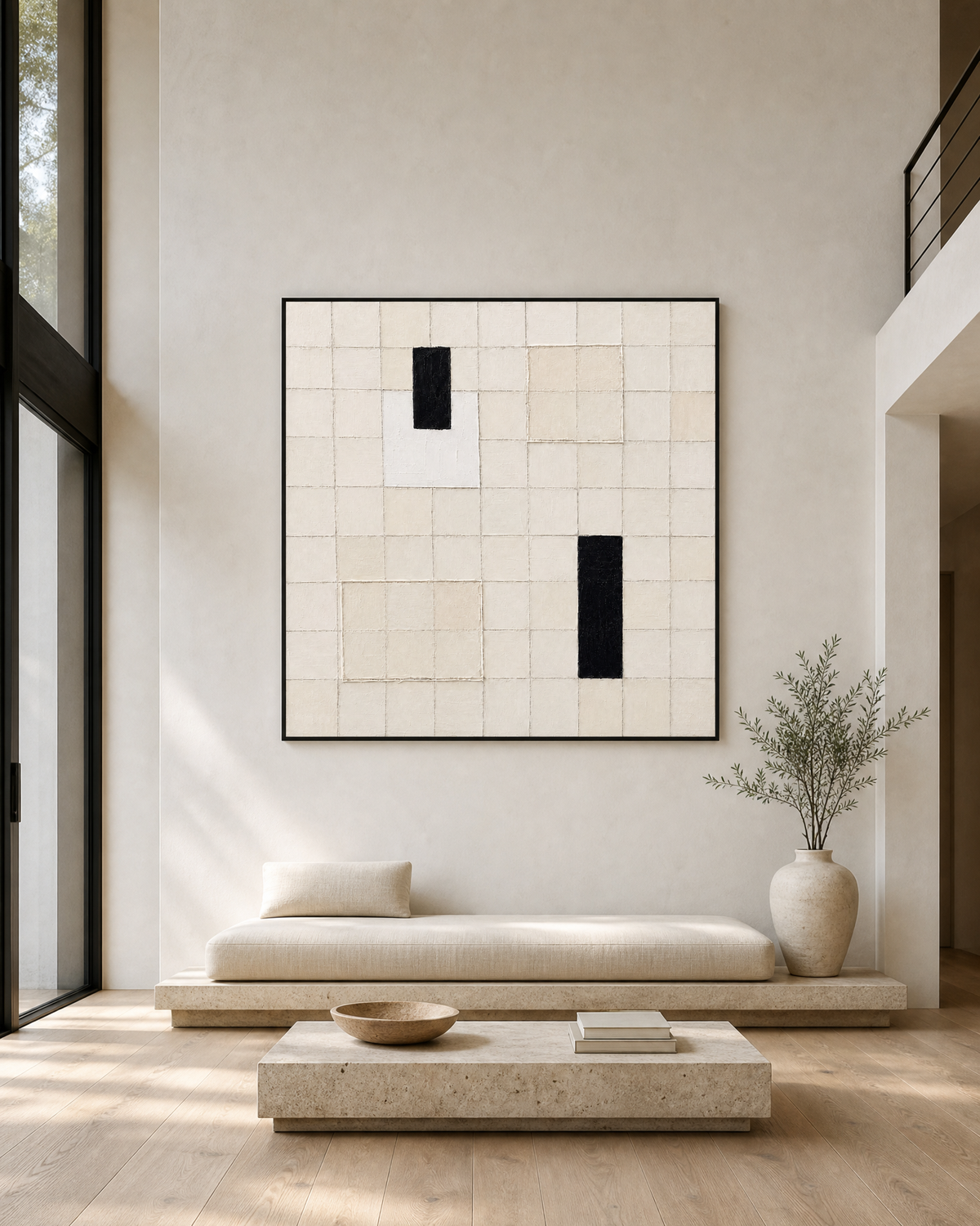 Grid Composition with Two Black Verticals