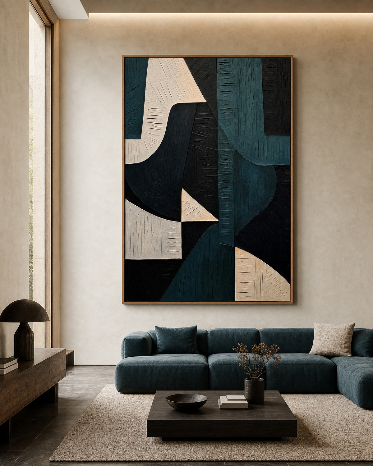 Teal and Charcoal Abstract Geometric Composition