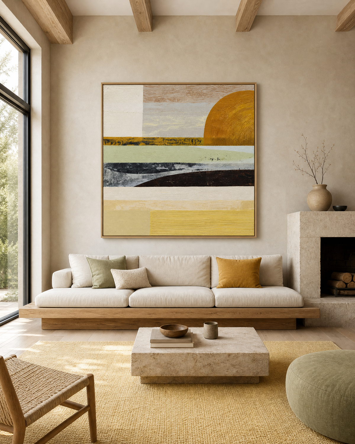 Abstract Sunset Landscape in Ochre and Sage