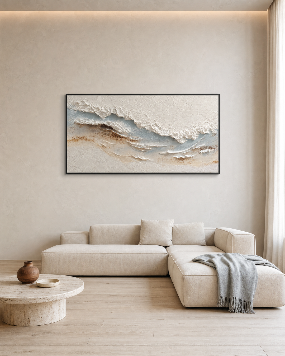 Textured Shoreline Abstract in Cream and Slate