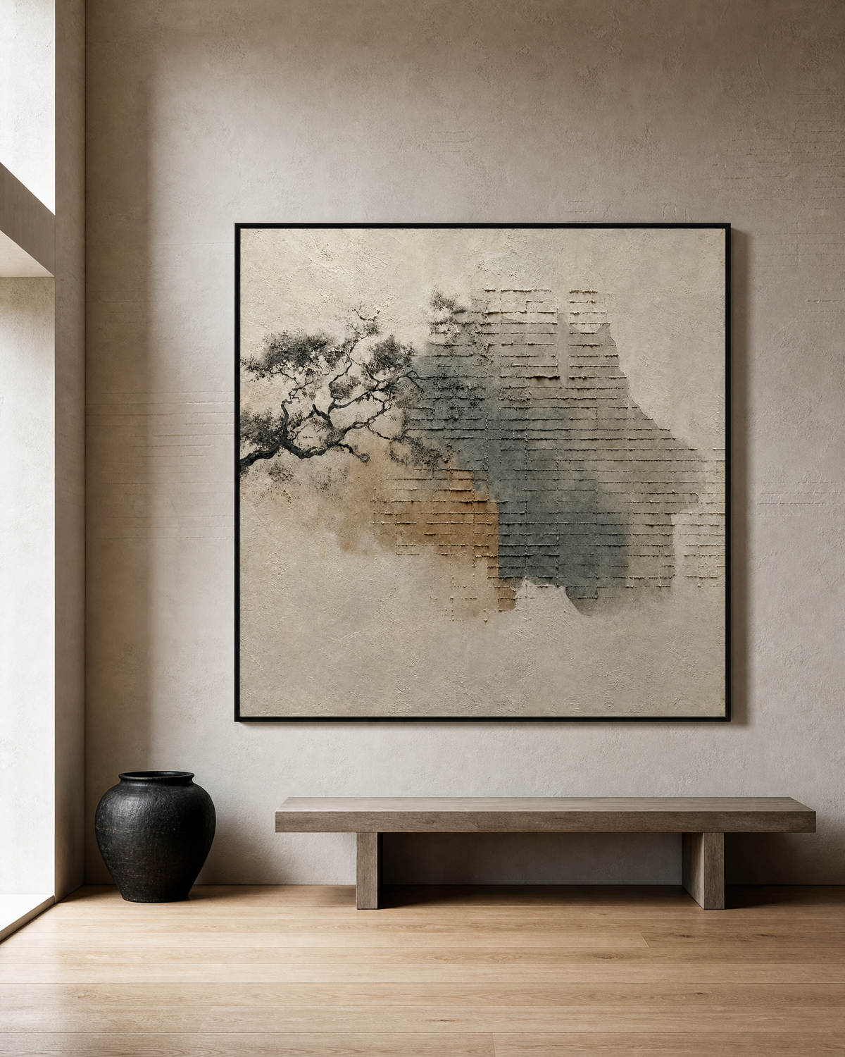 Wabi-Sabi Wall Fragment with Tree Branch