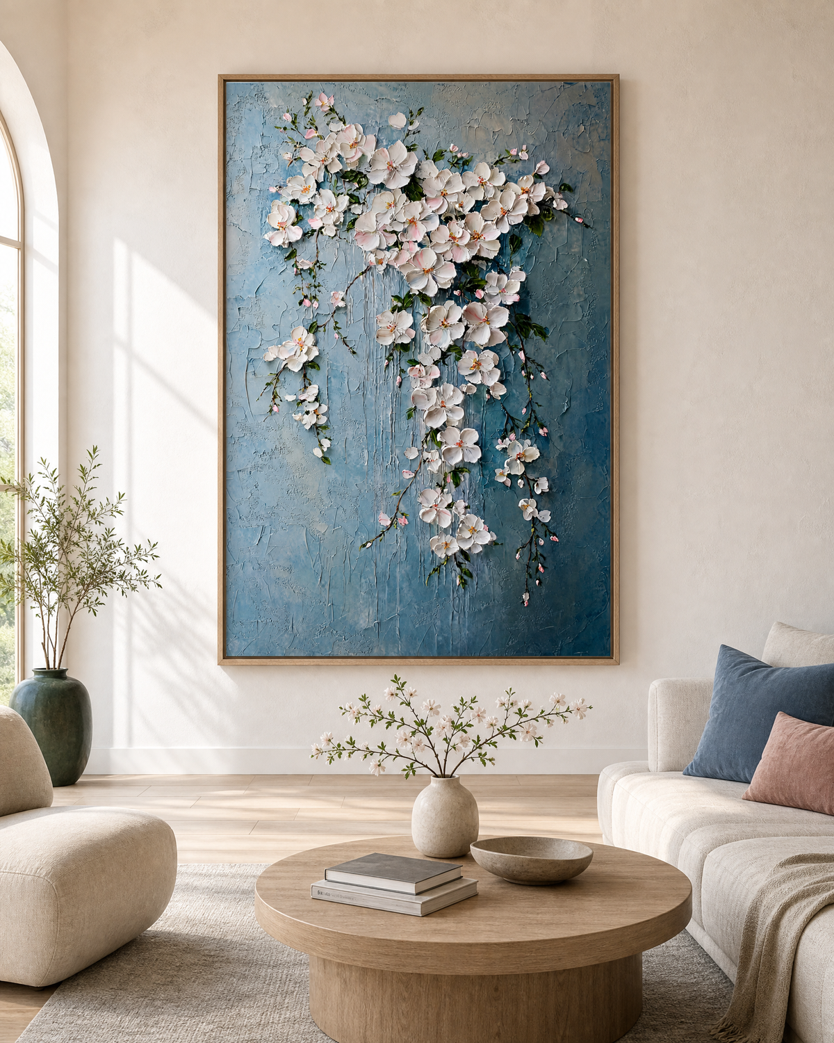 Cascading Blossoms on Slate Blue