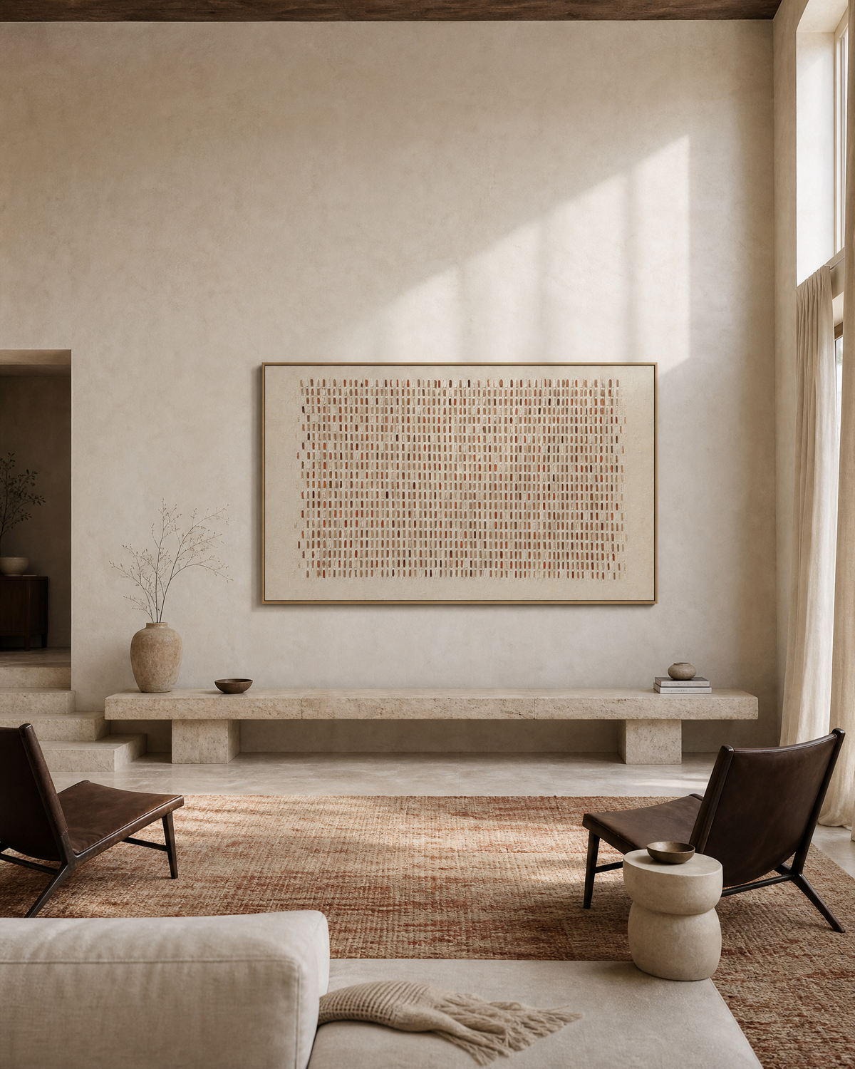 Woven Field in Terracotta and White