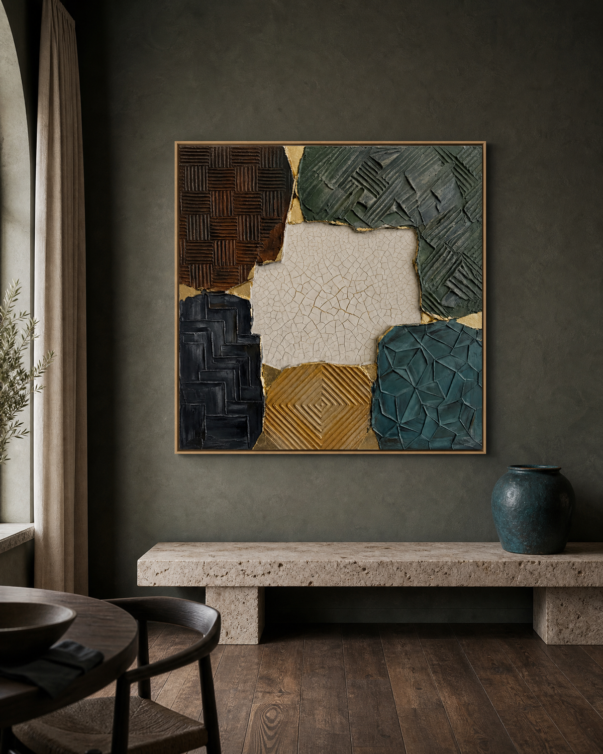 Textured Quadrant Patchwork with Crackle Centre