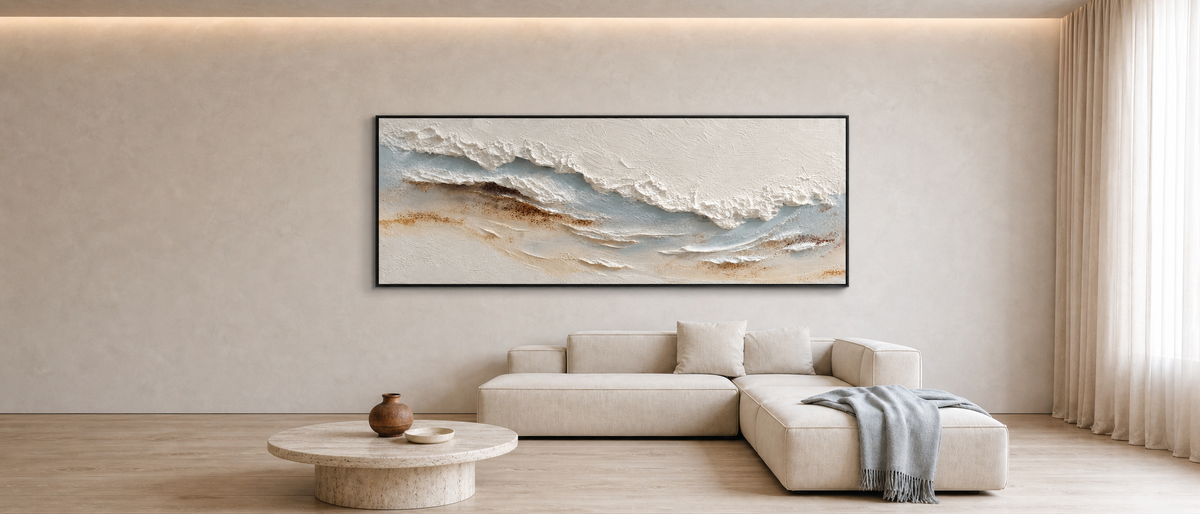 Textured Shoreline Abstract in Cream and Slate