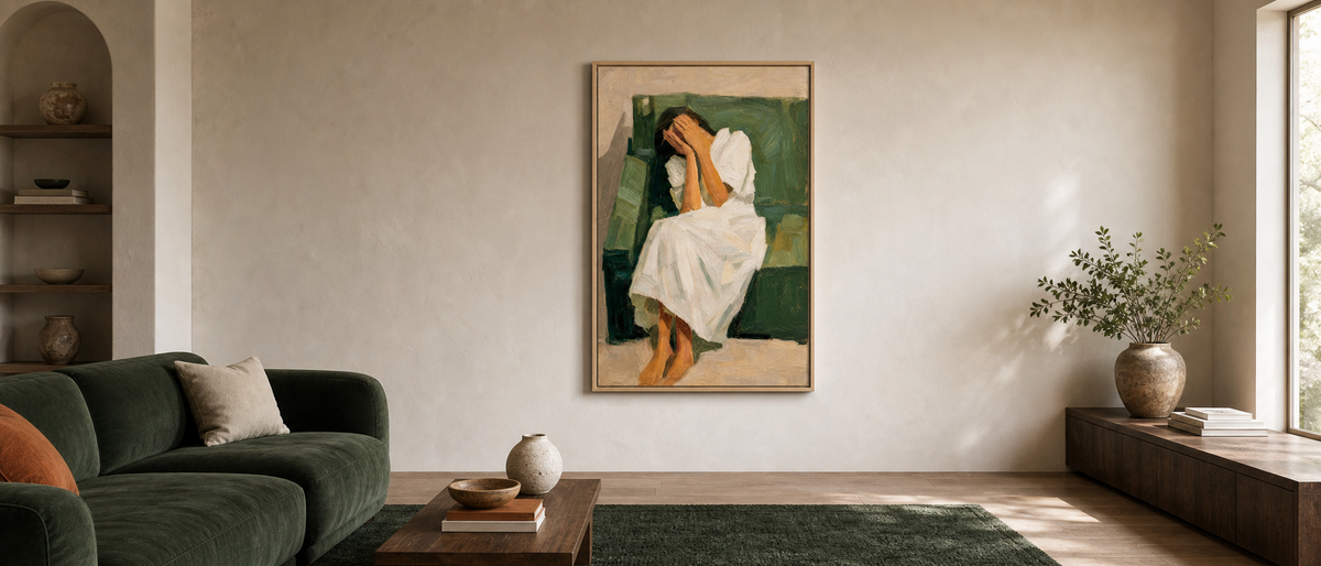 Seated Figure in White, Hands to Face