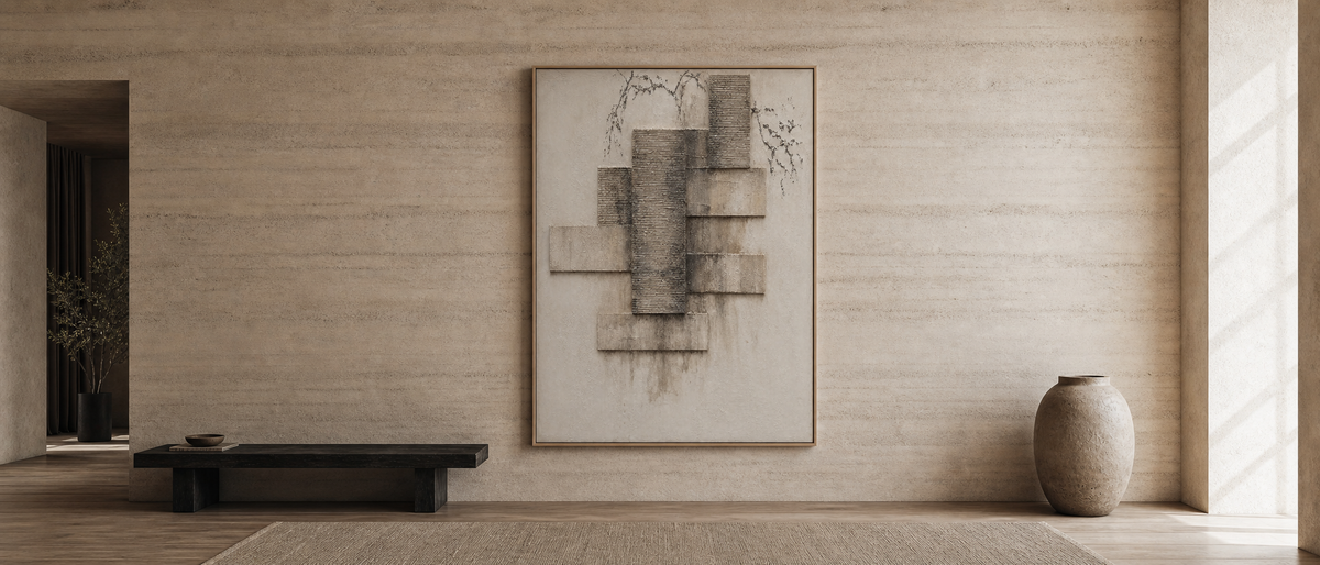 Wabi-Sabi Textured Brick Composition in Neutral Greige