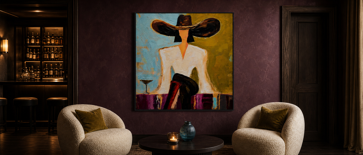 Woman in Wide-Brim Hat at the Bar