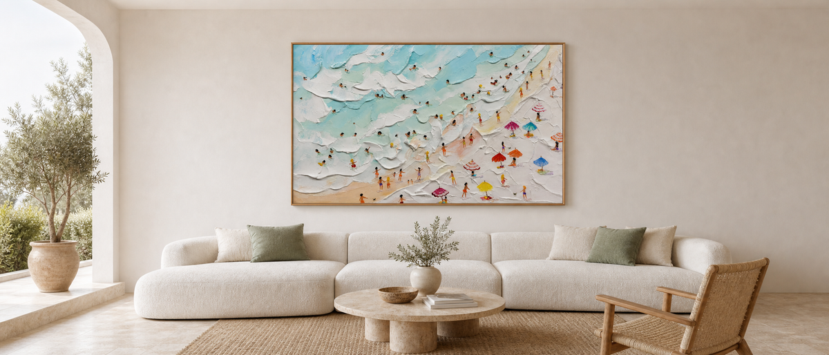 Aerial Beach Day with Umbrellas