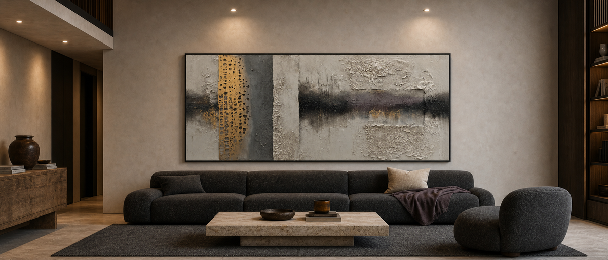 Textured Abstract in Grey, Ochre and Charcoal