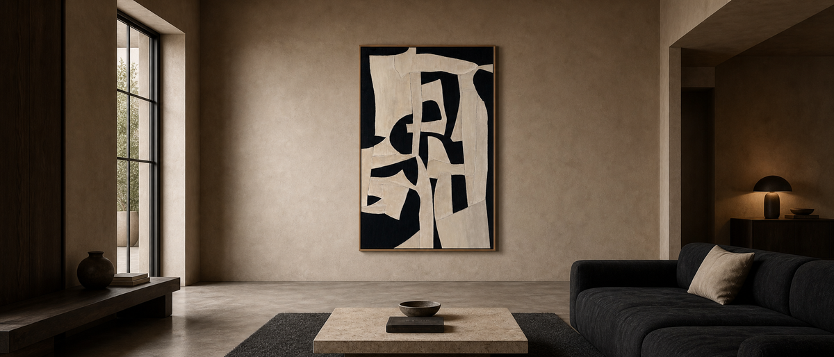 Fragmented Ivory and Black Abstraction