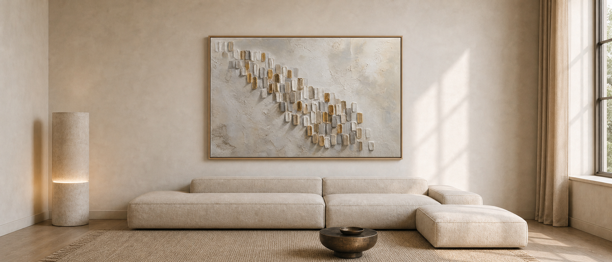 Fragmented Weave in Ochre and Stone