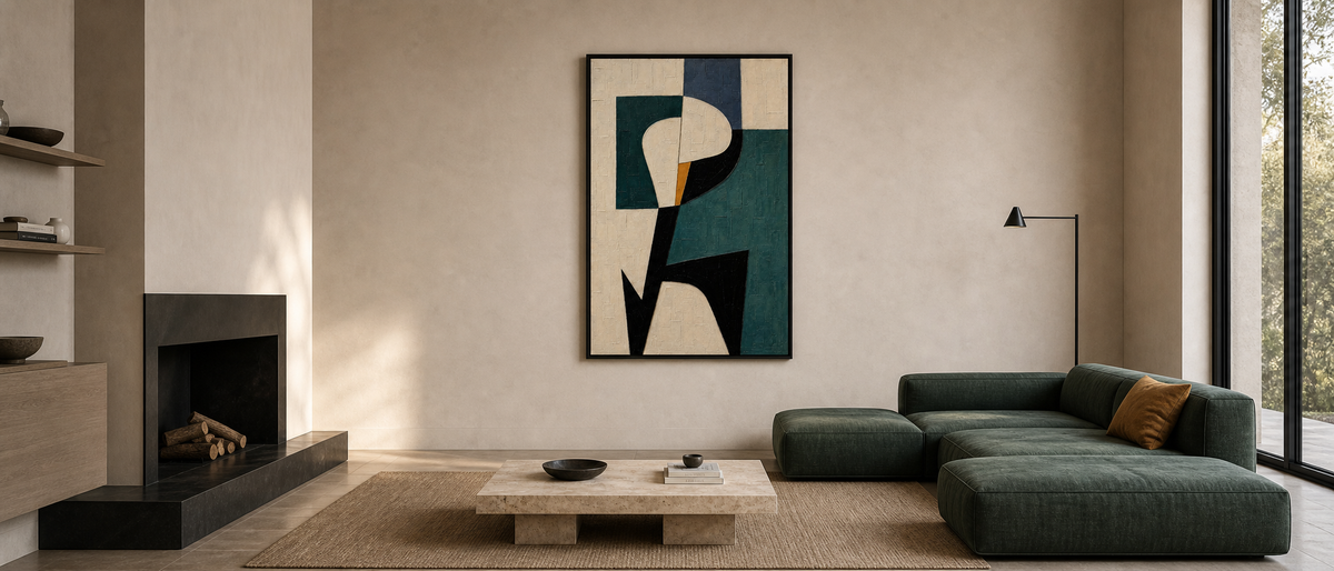 Abstract Botanical Form in Teal and Cream