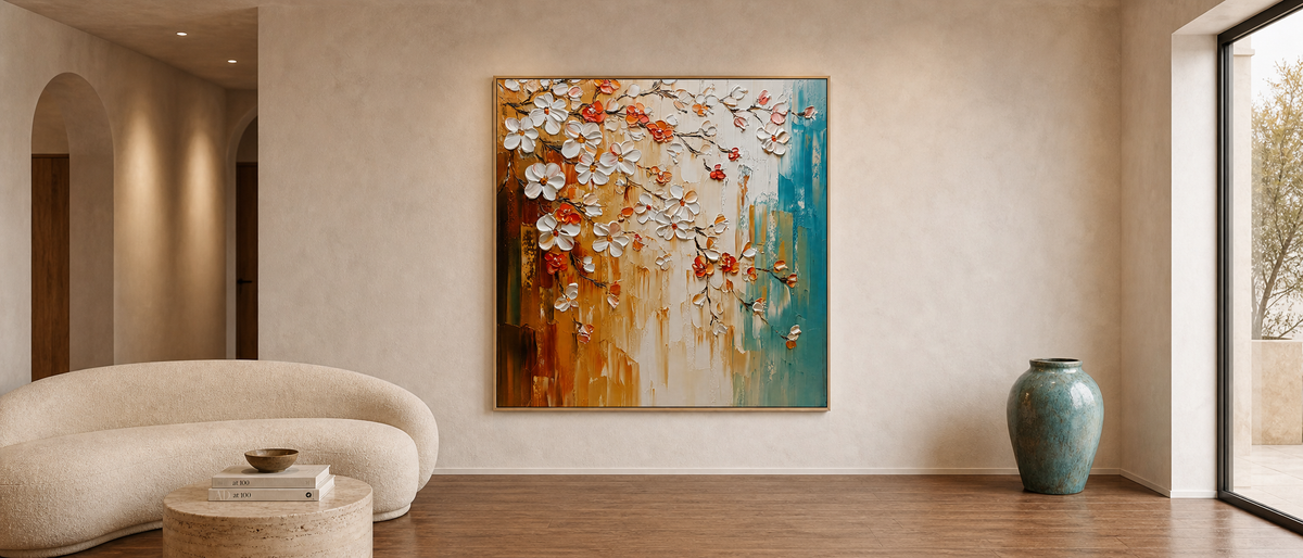 Blossom Drift in Amber and Teal