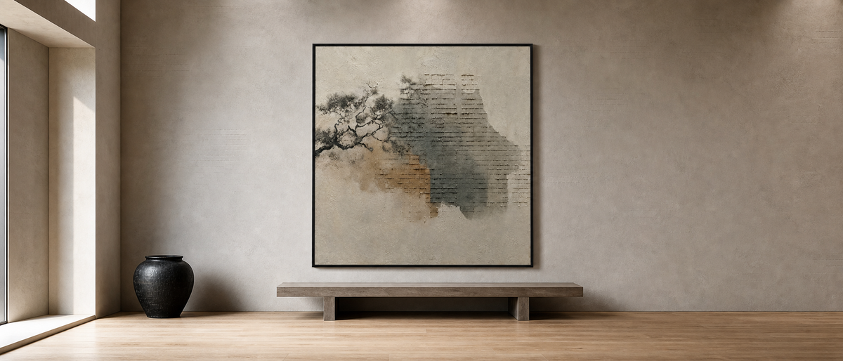 Wabi-Sabi Wall Fragment with Tree Branch