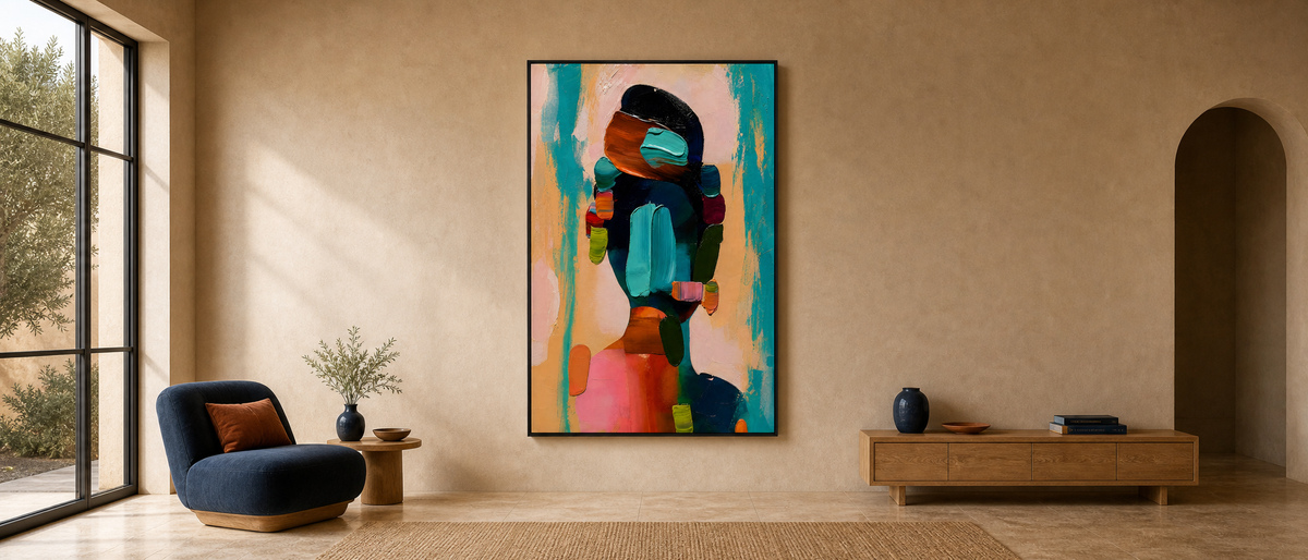 Back View Figure in Teal and Blush