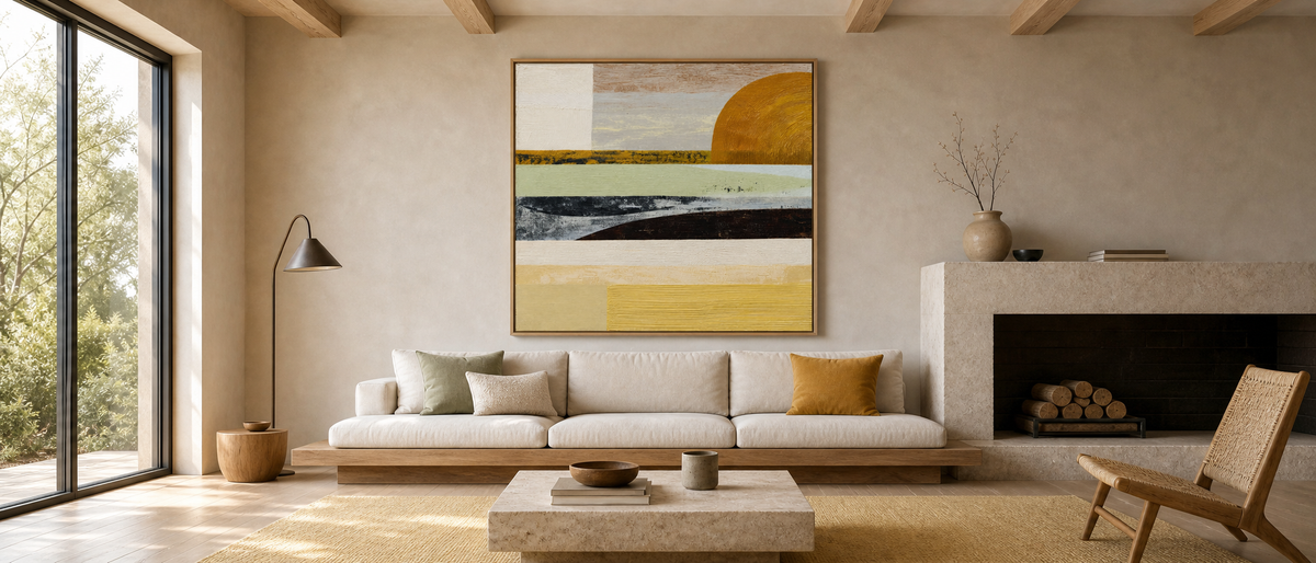 Abstract Sunset Landscape in Ochre and Sage