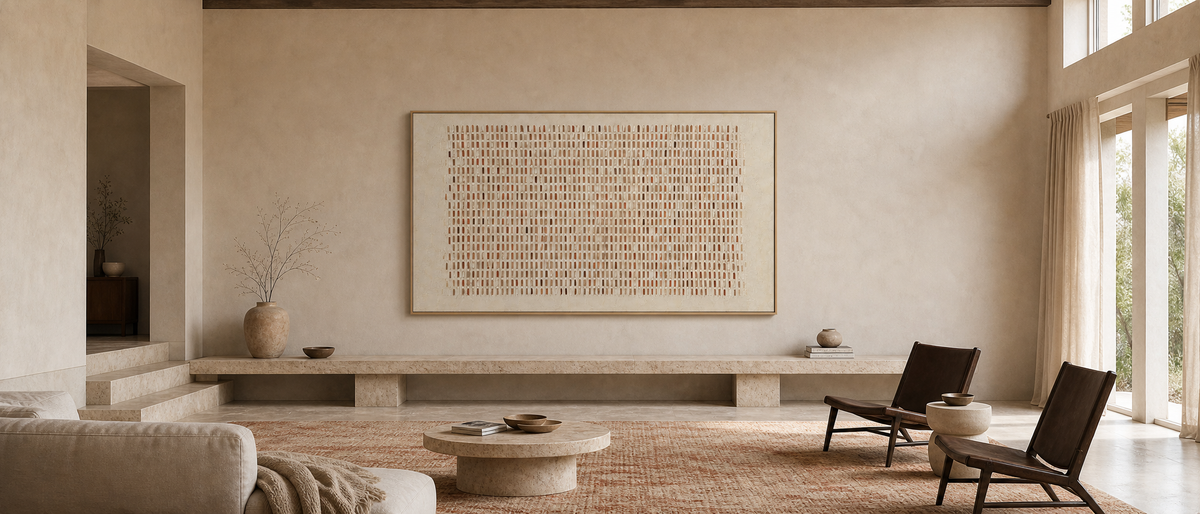 Woven Field in Terracotta and White